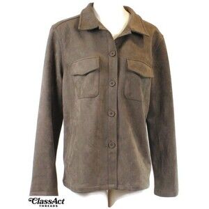 Sadie & SAGE Woman's Glad you came faux suede Shacket olive green SZ L